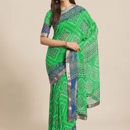 Saree mall Green & Blue Printed Bandhani Saree-picture-23