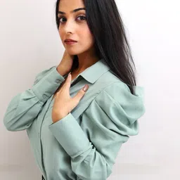 CHIC BY TOKYO TALKIES Women Green Solid Shirt Style Top-image-35