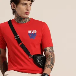 HERE&NOW Solid Pure Cotton T-shirt with Minimal Print-picture-21