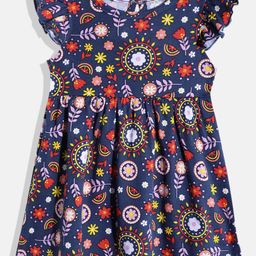 YK X Tinyo Infant Girls Floral Print Flutter Sleeves Fit & Flare Dress-picture-46