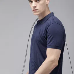 Van Heusen Flex Men Navy Blue Striped Polo Collar Sports T-shirt-picture-26