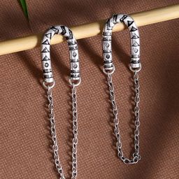 Voylla Silver-Plated & Black Oxidised Geometric Drop Earrings-picture-22