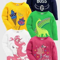 KUCHIPOO Girls Pack Of 5 Printed Round Neck Cotton Regular T-shirt-picture-21