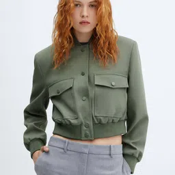 MANGO Shoulder Pads Detailed Crop Bomber Jacket-picture-27