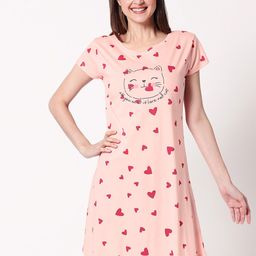 Zeyo Women Pink Printed Sleep Shirt-picture-32