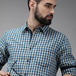 Roadster Men Blue & Green Gingham Checks Pure Cotton Casual Shirt-image-55