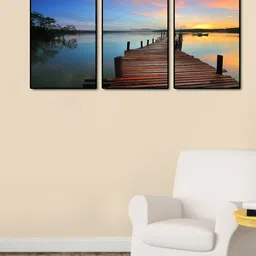 999Store Set of 3 Blue & Brown River View Wall Art-image-27