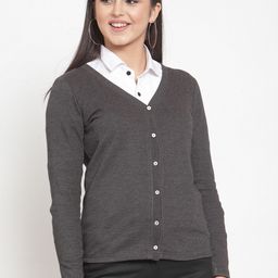 KASSUALLY Women Charcoal Grey Solid Cardigan Sweater-picture-18