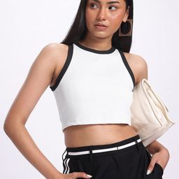 glitchez Bold Edge Contrast Trim Crop Fitted Top-image-33