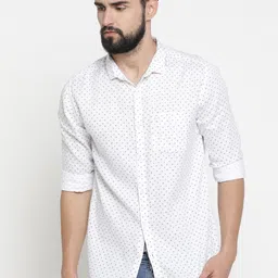 SHOWOFF Men White & Grey Printed Slim Fit Casual Shirt-image-67