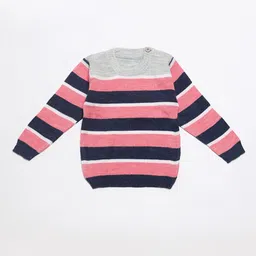 FABNEST Kids Pink & Navy Blue Striped Sustainable Pullover Sweater-picture-49