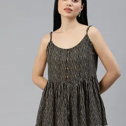 MALHAAR Black & Beige Print Cinched Waist Top-picture-10