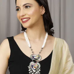 VIVAZS Brass Silver-Plated Hand Painted Necklace-picture-27