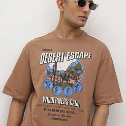 The Roadster Life Co. Men Printed Pure Cotton Relaxed Fit T-shirt-image-6