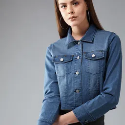 DOLCE CRUDO Women Blue Solid Denim Jacket-picture-27