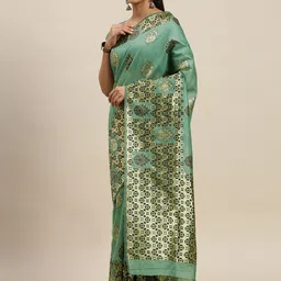 Mitera Teal Green Silk Cotton Woven Design Maheshwari Saree-picture-10