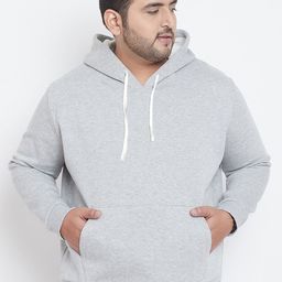Instafab Plus Men Grey Melange Solid Hooded Sweatshirt-picture-6