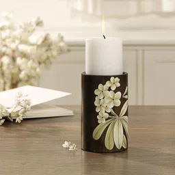 ellementry Brown Small Frangipani Wooden Candle Holder-picture-39