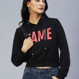 Rigo Women Black Printed Cotton Hooded Sweatshirt-picture-18