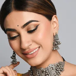 Fida Oxidised Silver Plated Choker Jewellery Set-image-38