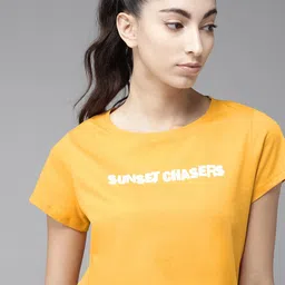 The Roadster Lifestyle Co Women Mustard Yellow Printed Pure Cotton Round Neck T-shirt-picture-13