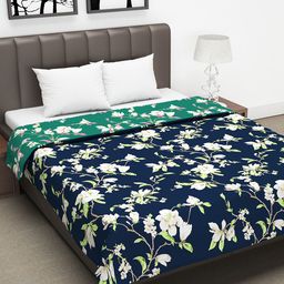 Divine Casa Navy Blue & Green Floral AC Room 110 GSM Double Bed Dohar-picture-6