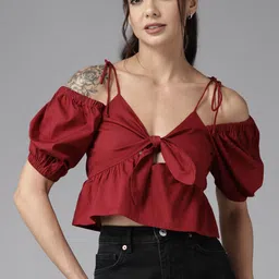 The Roadster Lifestyle Co. Tie-Up Detail Cotton Crop Top-picture-36