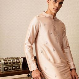 House of Pataudi Floral Embroidered Band Collar Thread Work Jashn Kurta-picture-7