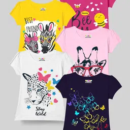 KUCHIPOO Girls Pack Of 5 Printed Puff Sleeves T-shirts-picture-12