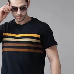 Roadster Men Navy Pure Cotton Striped Round Neck Pure Cotton T-shirt-picture-20