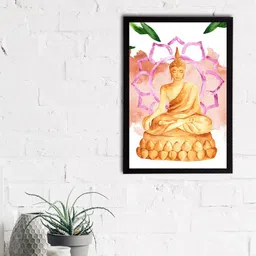 eCraftIndia Yellow & Pink Meditating Lord Buddha Satin Matt Texture UV Wall Art-image-75