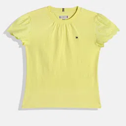 Tommy Hilfiger Girls Solid Gathered Or Pleated Schiffli Pure Cotton Top-picture-44