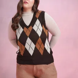 DressBerry Curve Plus Size Argyle Acrylic Sweater Vest image 1