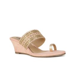 Bata Pink Ethnic Embellished One Toe Wedges-picture-1