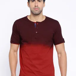 Campus Sutra Maroon  Red Ombre-Dyed Henley Pure Cotton T-shirt-picture-38