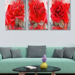 999Store 3 Piece Red Roses Printed Portrait Rectangle Paintings Wall Art-53.9 x 11.8In-picture-12