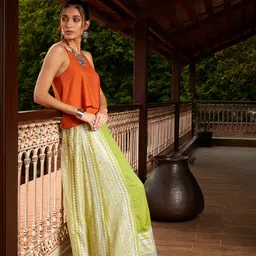 W Women Green & White Printed Maxi Flared Skirt-picture-28