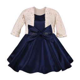 Wish Karo Girls Navy Blue Embellished Fit and Flare Dress-picture-47