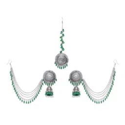 YouBella Green Oxidised Silver-Plated Beaded Jewellery Set-picture-22