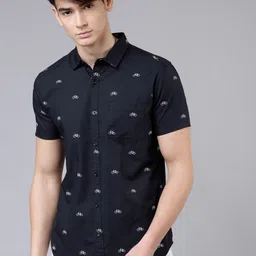 HIGHLANDER Men Navy Blue & White Slim Fit Printed Casual Shirt-picture-21