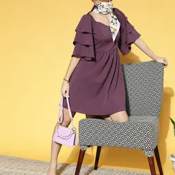 Athena Women Charming Purple Solid Volume Play Dress-image-31
