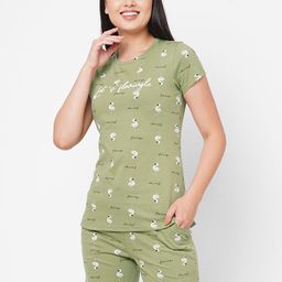 Sweet Dreams Women Green & White Printed Night suit-picture-4