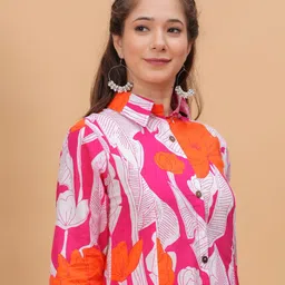 DORIYA Floral Printed Shirt Collar Three-Quarter Sleeves Top & Trouser-picture-32