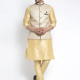 Benstoke Men Gold-Toned Solid Kurta with Churidar-picture-16
