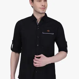 Kuons Avenue Men Black Slim Fit Solid Casual Shirt-picture-23