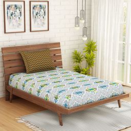 SPACES Brown & Green Abstract 144 TC Cotton 1 Queen Bedsheet with 1 Pillow Covers-picture-12