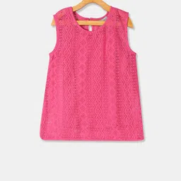 Cherokee Girls Pink Self Design Lace A-Line Top-picture-45