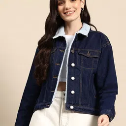 Mast & Harbour Women Faux Fur Trim Pure Cotton Denim Jacket-picture-34