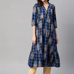 MBE Women Ethnic Motifs Checked Shawl Neck Anarkali Kurta image 1