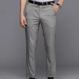 Louis Philippe Men Grey & White Checked Slim Fit Trousers-picture-25